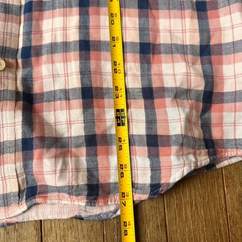 Banana Republic Button Down Shirt Mens M Slim Fit Plaid Pink Blue Casual Summer